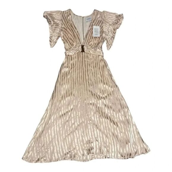 NWT womens AZULU golden stripes lesedi midi v neck ring ruffle dress size 2 - Picture 7 of 14
